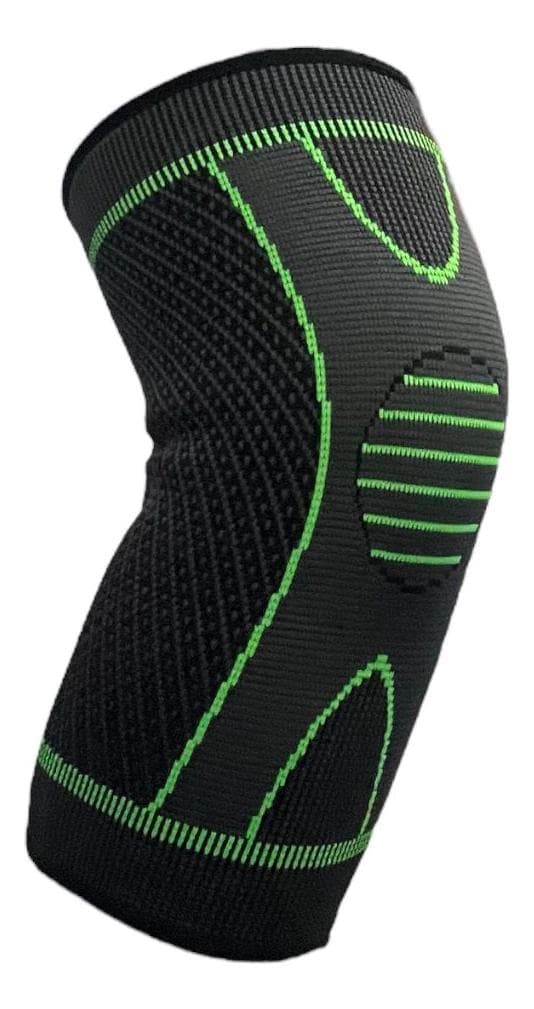 KniTec v2 knee compression support in black with green knit detailing, shown on its own